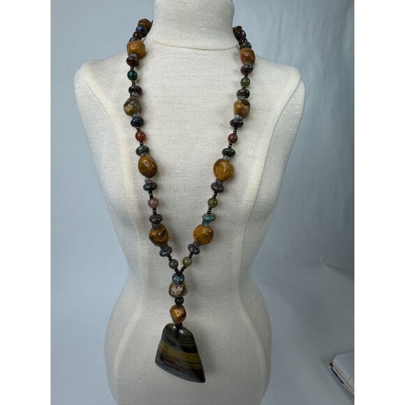 Handcrafted Beaded Necklace With Tigers Iron Pendant & Healing Stones 13" Long - Picture 10 of 16